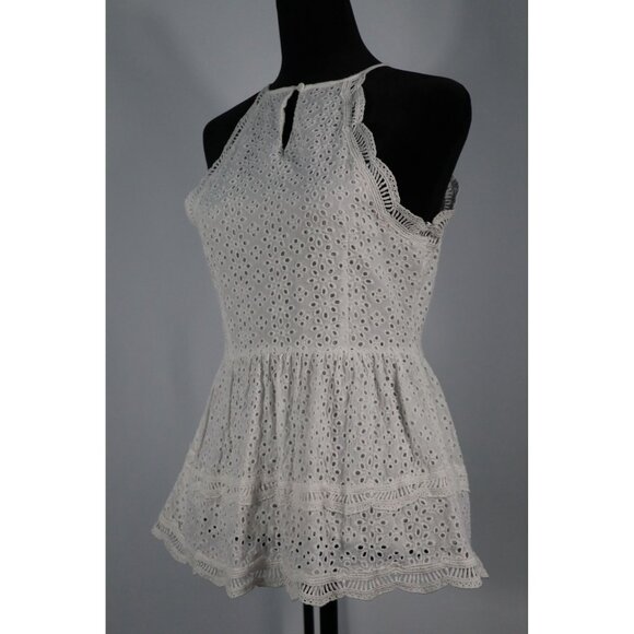 Lulus White Eyelet Lace Peplum Top Sleeveless Halter Style Size S 100%‎ Cotton - Picture 3 of 10